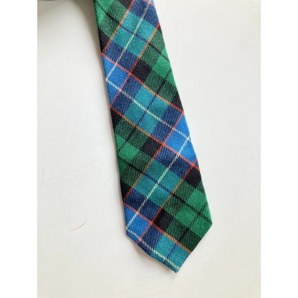 Vintage 50's LOCHCARRON of Scotland Blue Green Tartan Plaid 100% New Wool Tie - Picture 3 of 6